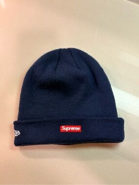 Supreme x New Era Box Logo Beanie Navy Blue FW Beanie Hat One Size
